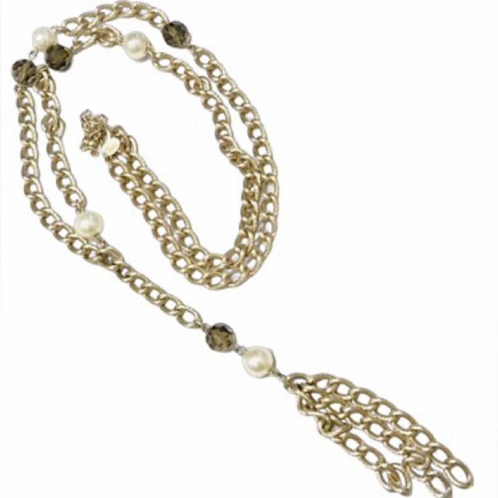 Lia Sophia Curtain Call Glass Resin and Faux Pearl Gold plated chain necklace.